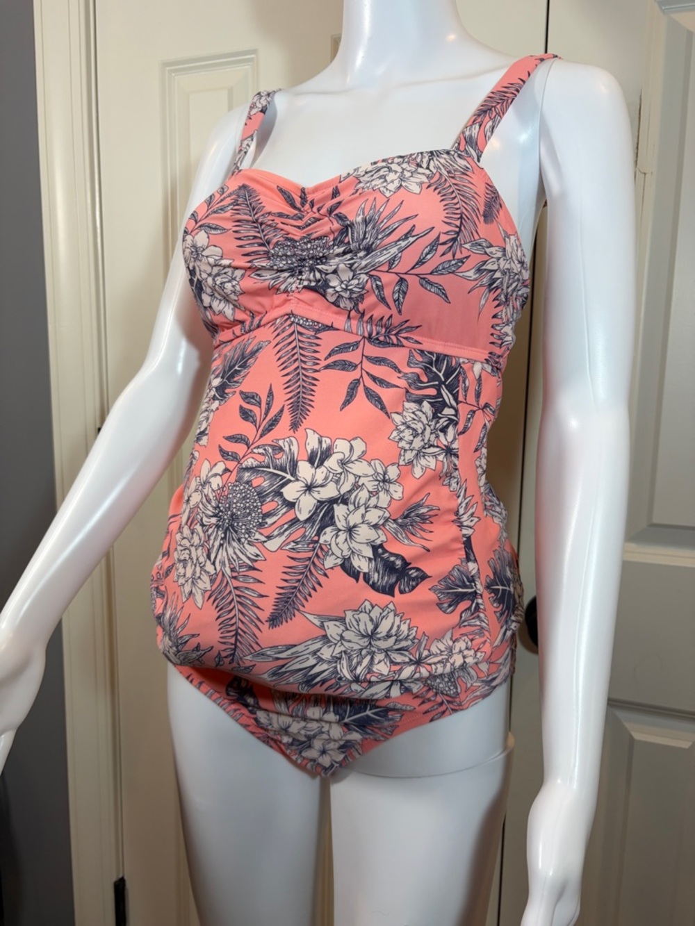 Motherhood Maternity Coral Pink Floral Tankini Set